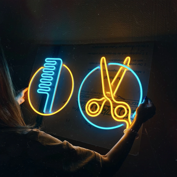 LED neon "Comb and scissors in a circle"